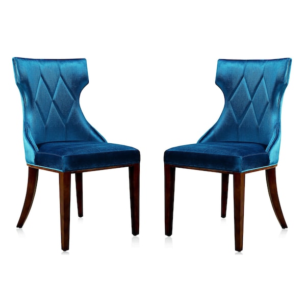 Manhattan Comfort Reine Velvet Dining Chair (Set of Two) in Cobalt Blue and Walnut DC007-CB - main